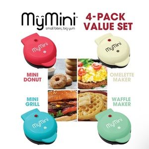 MyMini value pack includes Waffle Maker, Griddle, Donut Maker, & Omelette Maker
